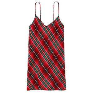 VICTORIA'S SECRET Flannel V-Neck Slip Bright Tartan Plaid XXL